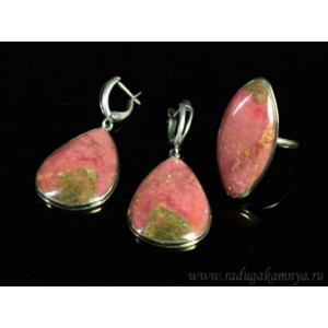 Кольцо и серьги родонит