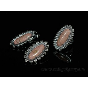 Кольцо и серьги с родонитом