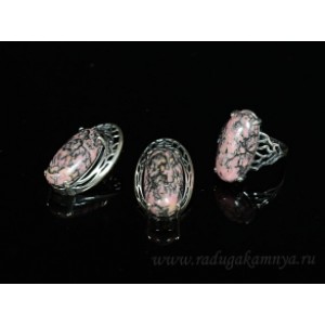 Кольцо и серьги с родонитом