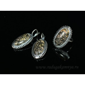 Кольцо и серьги родонит