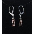 Серьги из родонита (брусок) + хрусталь