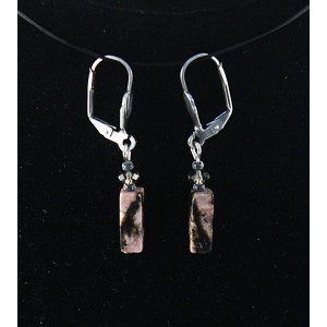 Серьги из родонита (брусок) + хрусталь