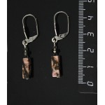 Серьги из родонита (брусок) + хрусталь