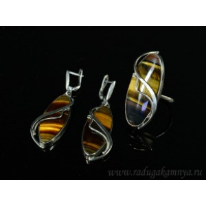 Кольцо и серьги из тигрового глаза