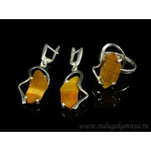 Кольцо и серьги с тигровым глазом