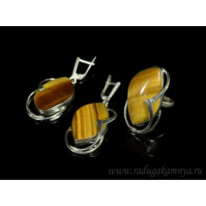 Кольцо и серьги с тигровым глазом Кольцо и серьги с тигровым глазом