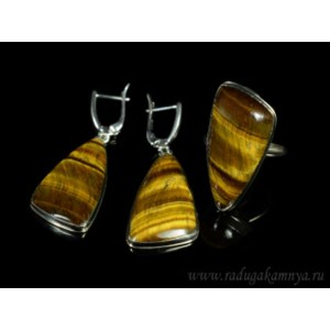 Кольцо и серьги тигровый глаз грация