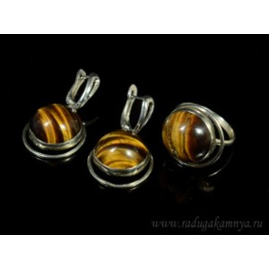 Кольцо и серьги тигровый глаз круг