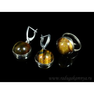 Кольцо и серьги тигровый глаз круг