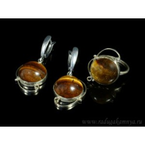Кольцо и серьги тигровый глаз круг