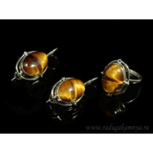 Кольцо и серьги тигровый глаз овал Кольцо и серьги тигровый глаз овал