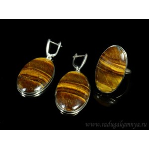 Кольцо и серьги тигровый глаз овал
