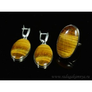 Кольцо и серьги тигровый глаз овал