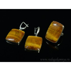 Кольцо и серьги тигровый глаз прямоугольник Кольцо и серьги тигровый глаз прямоугольник