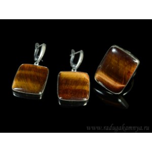 Кольцо и серьги тигровый глаз прямоугольник Кольцо и серьги тигровый глаз прямоугольник