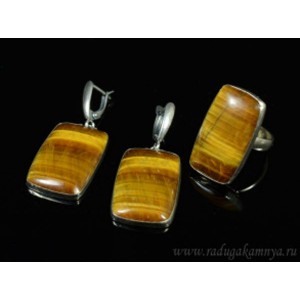 Кольцо и серьги тигровый глаз прямоугольник Кольцо и серьги тигровый глаз прямоугольник