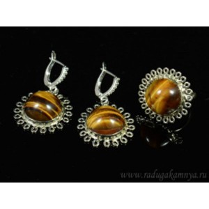 Кольцо и серьги тигровый глаз