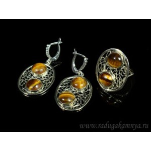 Кольцо и серьги тигровый глаз Кольцо и серьги тигровый глаз