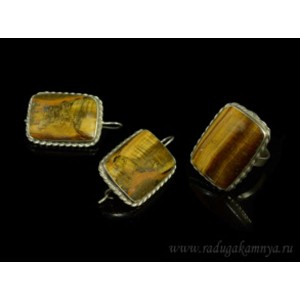 Кольцо и серьги тигровый глаз