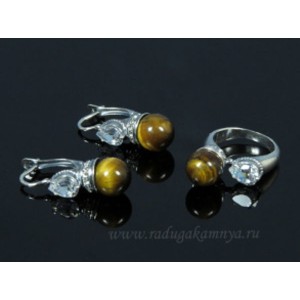 Кольцо и серьги с тигровым глазом Кольцо и серьги с тигровым глазом