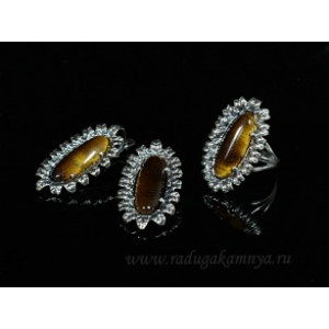 Кольцо и серьги с тигровым глазом Кольцо и серьги с тигровым глазом