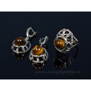 Кольцо и серьги с тигровым глазом Кольцо и серьги с тигровым глазом