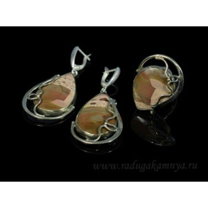 Кольцо и серьги с яшмой капля