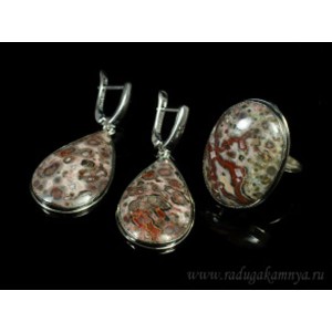 Кольцо и серьги яшма леопардовая