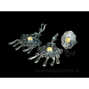 Кольцо и серьги (мельхиор) с яшмой бежевой Кольцо и серьги (мельхиор) с яшмой бежевой