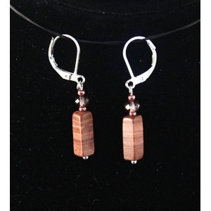 Серьги из яшмы красно-коричневой, брусок 12х4мм + хрусталь