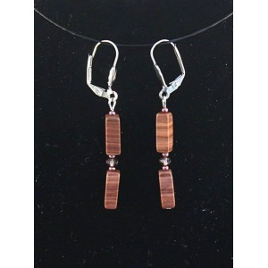 Серьги из яшмы красно-коричневой, 2 бруска 12х4мм + хрусталь