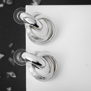 Серьги металл "Фьюче" круги плетения, цвет серебро