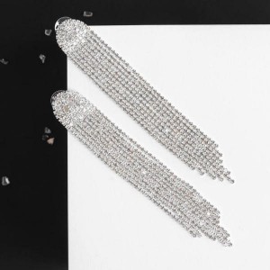 Серьги висячие со стразами "Лёд" полукруг, цвет белый, цвет серебристый