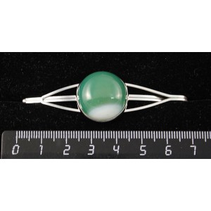 Заколка из агата зеленого (тонировка), зажим для волос, цвет ант. серебро, 20мм