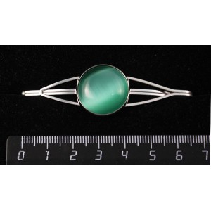 Заколка из кошачьего глаза (иск.), цвет зелёный мятный, зажим для волос, цвет ант. серебро, 20мм