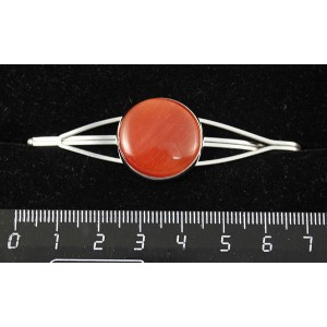Заколка из кошачьего глаза (иск.), цвет тёмно-оранжевый, зажим для волос, цвет ант. серебро, 20мм