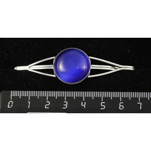 Заколка из кошачьего глаза (иск.), цвет синий индиго, зажим для волос, цвет ант. серебро, 20мм