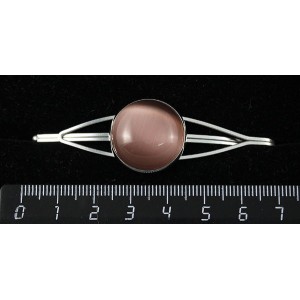 Заколка из кошачьего глаза (иск.), цвет розово-сиреневый, зажим для волос, цвет ант. серебро, 20мм