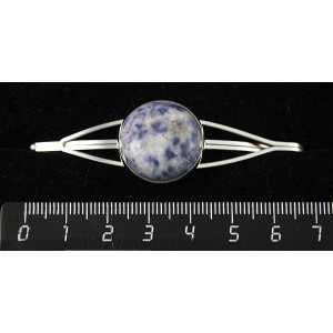 Заколка из лазурита бело-синего, зажим для волос, цвет ант. серебро, 20мм