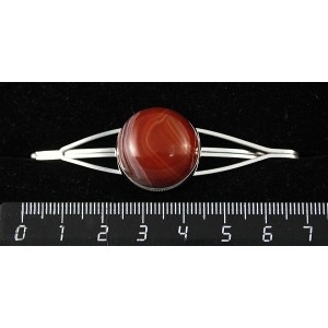 Заколка из сердолика полосатого, зажим для волос, цвет ант. серебро, 20мм