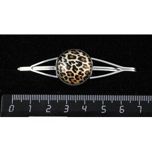 Заколка с кабошоном из пластика, рисунок леопард, зажим для волос, цвет ант. серебро, 20мм