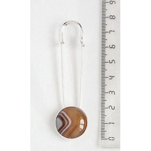 Брошь-булавка из агата кофейного (тонировка), круг 20мм