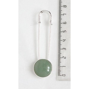 Брошь-булавка с зеленым кварцем, круг 20мм