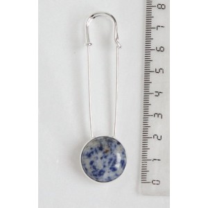 Брошь-булавка из лазурита (бело-синий), круг 20мм