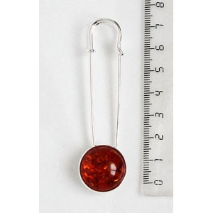 Брошь-булавка из янтаря (переплавленый), круг 20мм, цвет коньячный