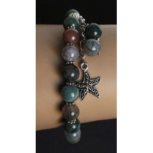 Браслет из яшмы зеленой, шарик 8мм, с подвеской