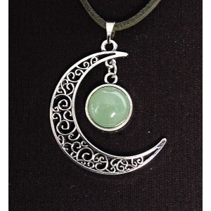 Кулон из авантюрина зеленого "луна", круг 12мм