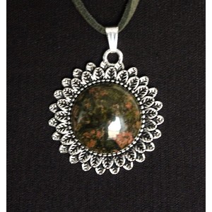 Кулон из унакита "подсолнух", круг 20мм