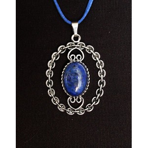 Кулон из лазурита (синий) "воздушная цепь", овал 25х18мм