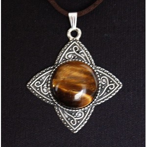 Кулон из тигрового глаза "роза ветров", круг 20мм